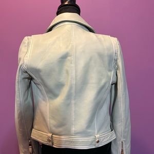 Mint green real leather biker jacket